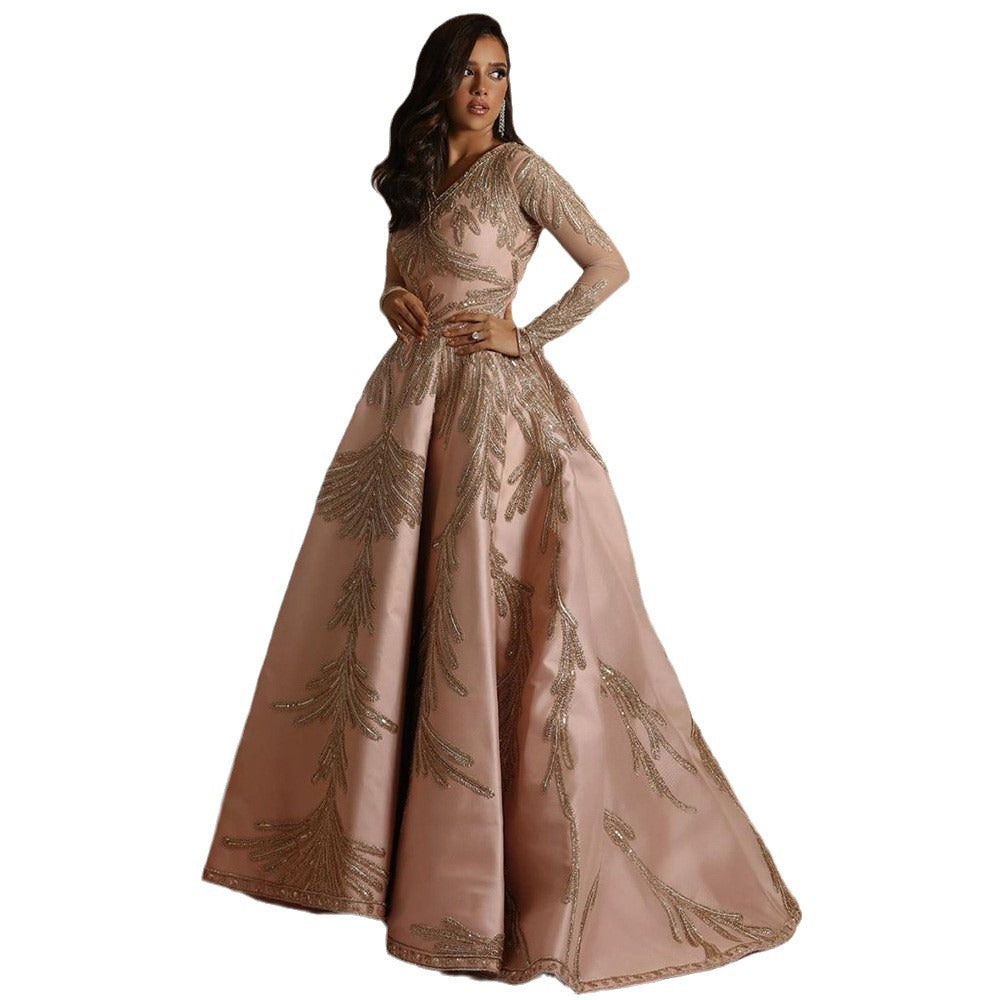 spring new arrivals: european and american style women's fashion - independent website hot stamping long sleeve maxi dress - sexy evening gown for banquets