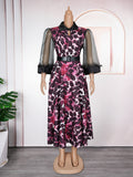new arrival  african women's plus size cross-border trade three-quarter sleeve black feather lapel printed dress