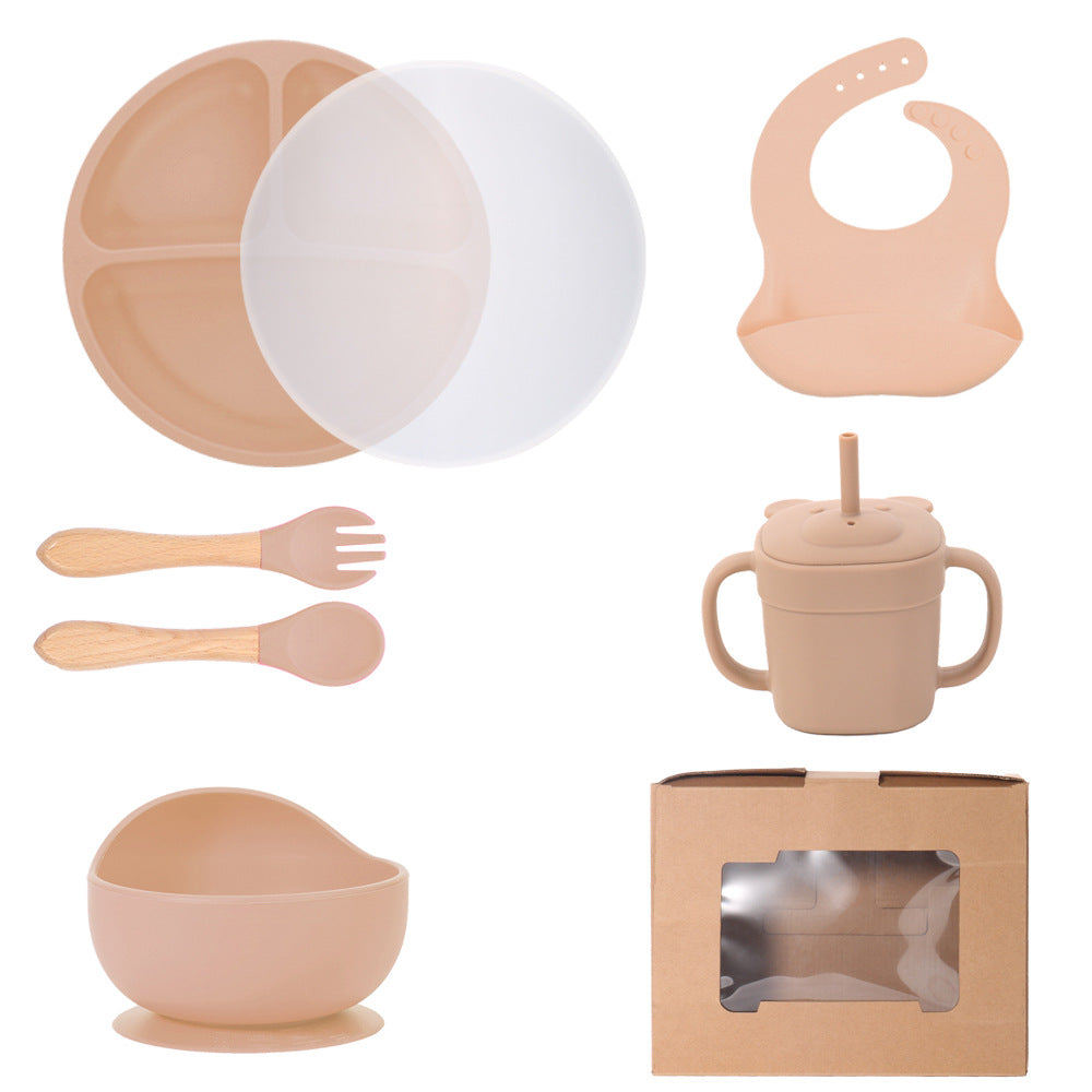 Children's silicone straw cup Baby bear baby drinking milk drinking cup Double handle anti-drop silicone feeding tableware