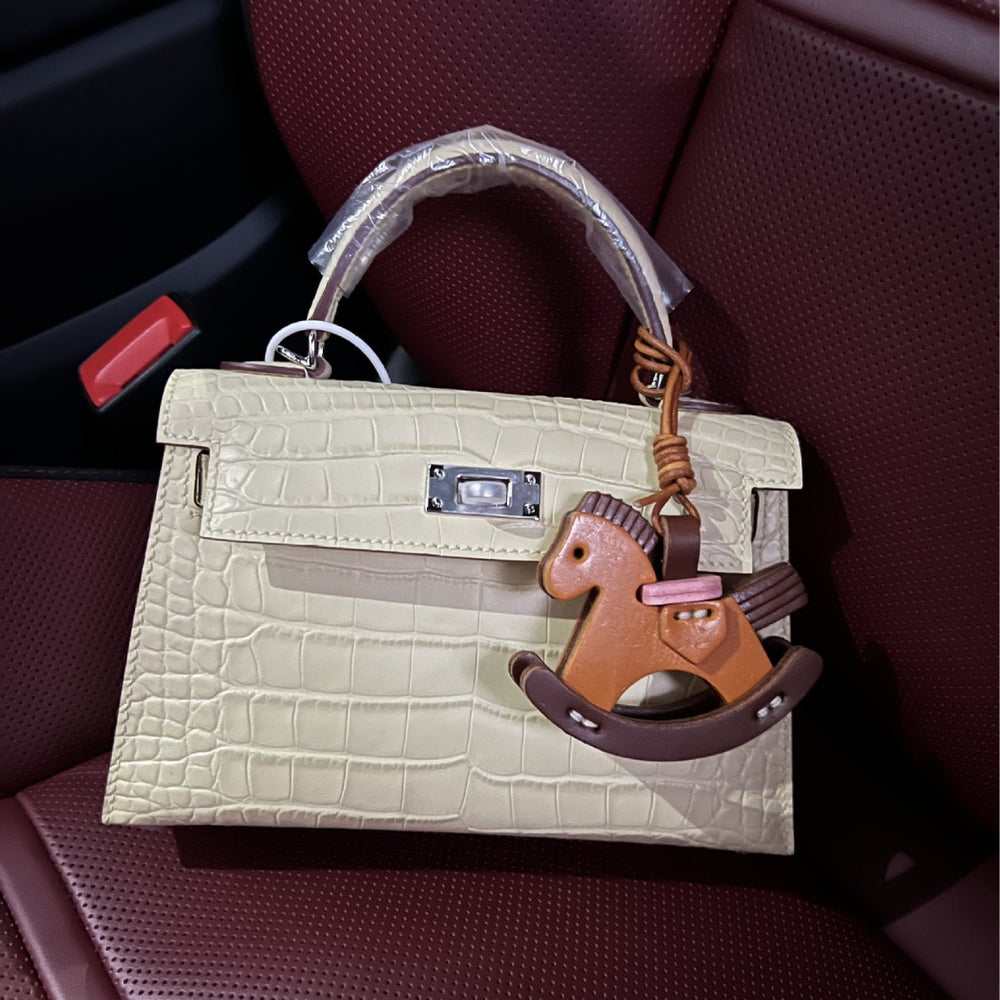 Crazy ins pony pendant cartoon rocking horse cowhide pendant handmade genuine leather bag pendant car keychain