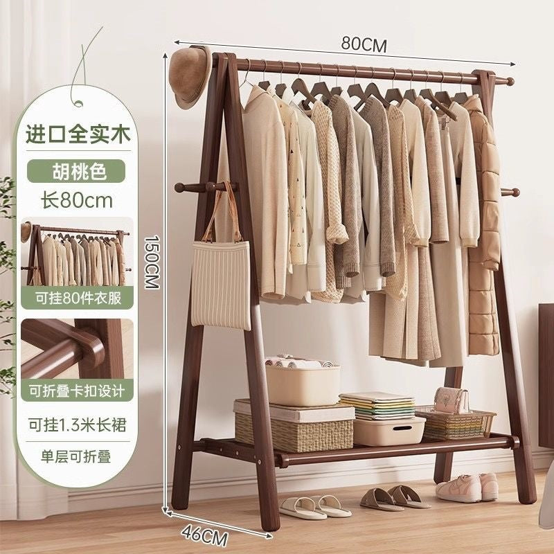 Foldable solid wood clothes rack - freestanding wardrobe for bedroom, living room, and home use - clothes storage, coat rack, and drying rack for rooms