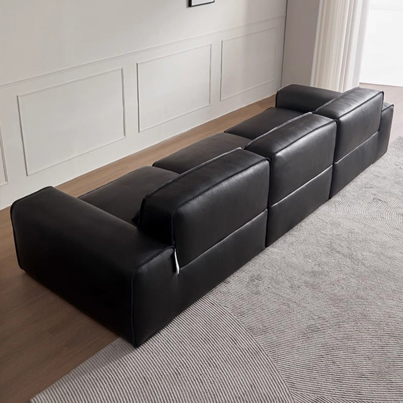 Italian normcore summer picture full leather sofa big black cow straight row house tofu block large flat floor living room sofa