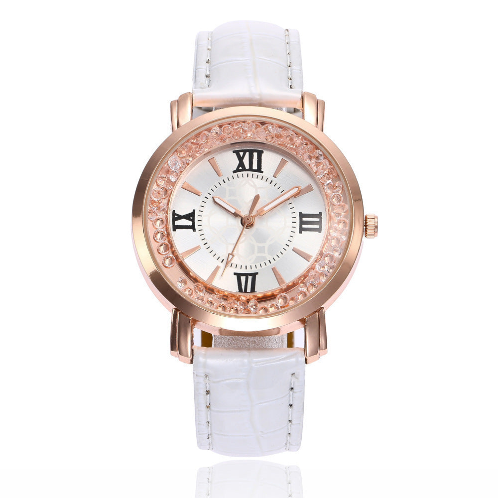 Dropshipping korean style casual fashion student watch - women's rhinestone gift live stream ladies quartz watch with leather strap