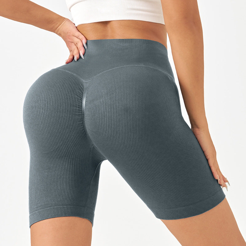 2025 new  seamless knitted threaded yoga shorts women's summer high-waisted belly yoga clothes sports three-point pants