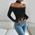 european and american women's clothing  fall/winter new sexy off-the-shoulder slim-fit knitted long-sleeve t-shirt - versatile and chic top