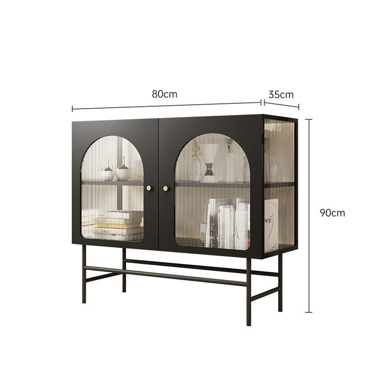 Nordic wrought iron dining side cabinet living room simple light luxury glass tea cabinet wine cabinet storage display storage cabinet
