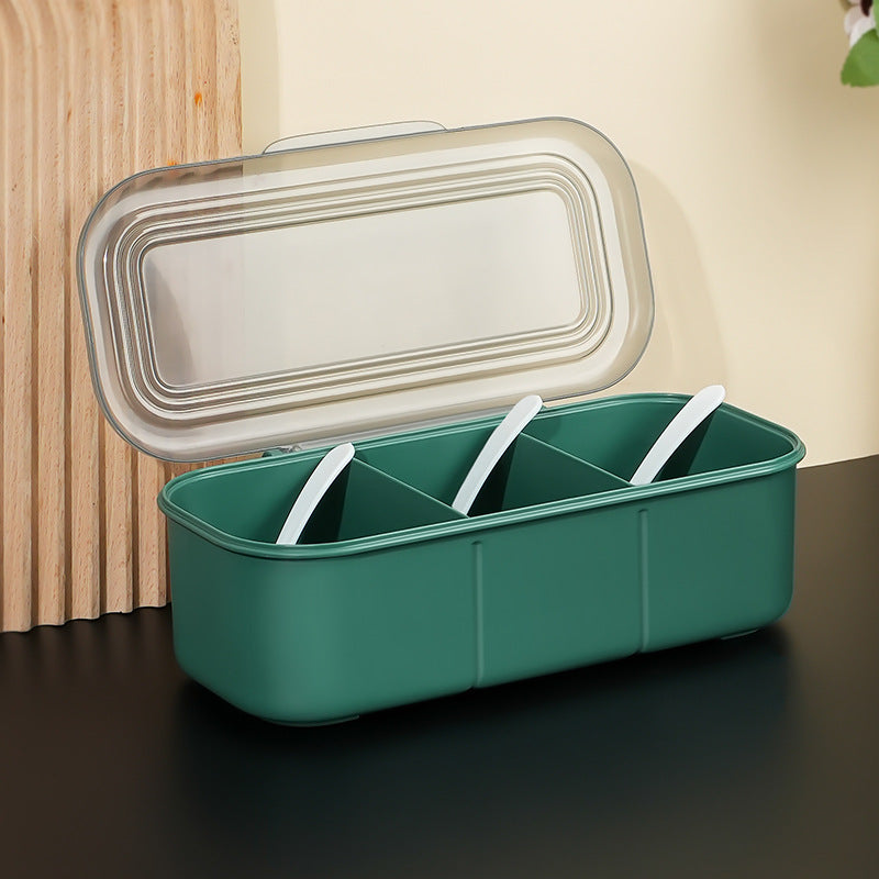 Japanese-style minimalist seasoning box kitchen supplies spice jar salt shaker with spoon transparent multi-compartment with lid for home use