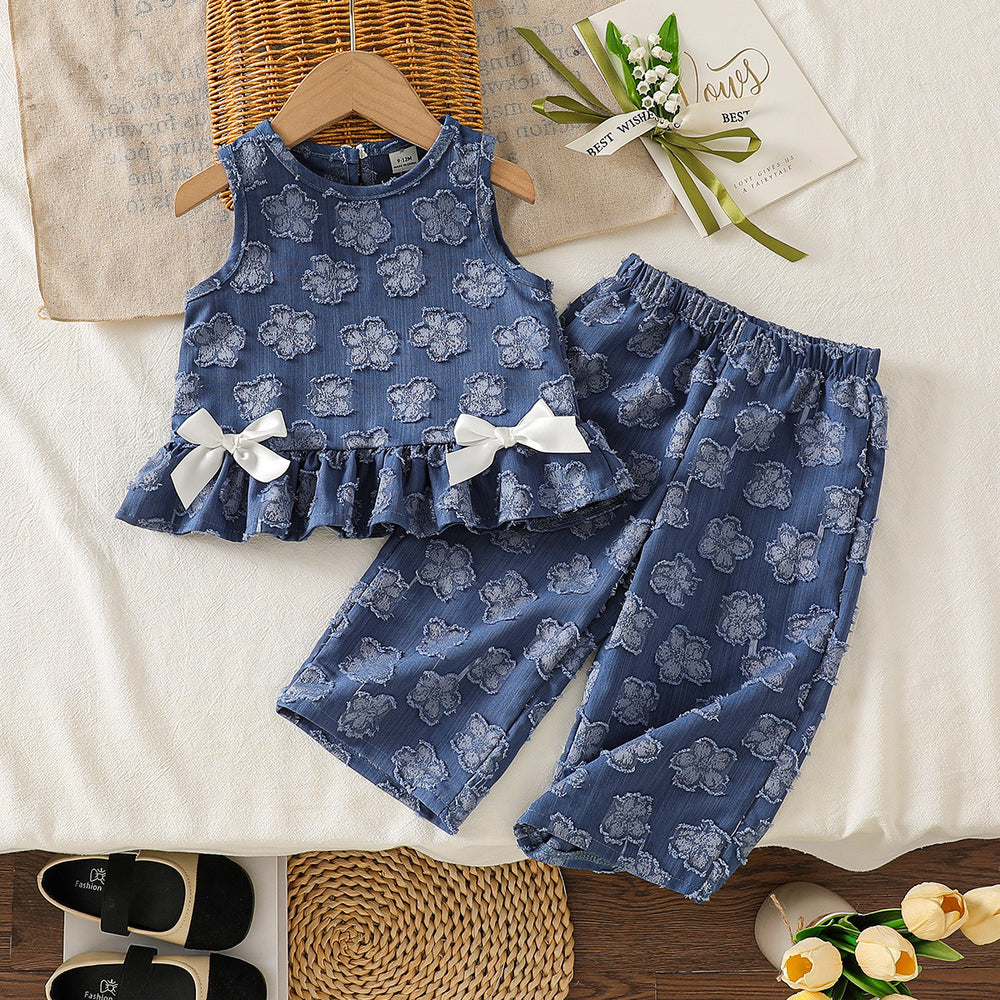 baby girl summer outfit set - new stylish kids' clothes, doll collar sleeveless cutout set, two-piece children's clothing