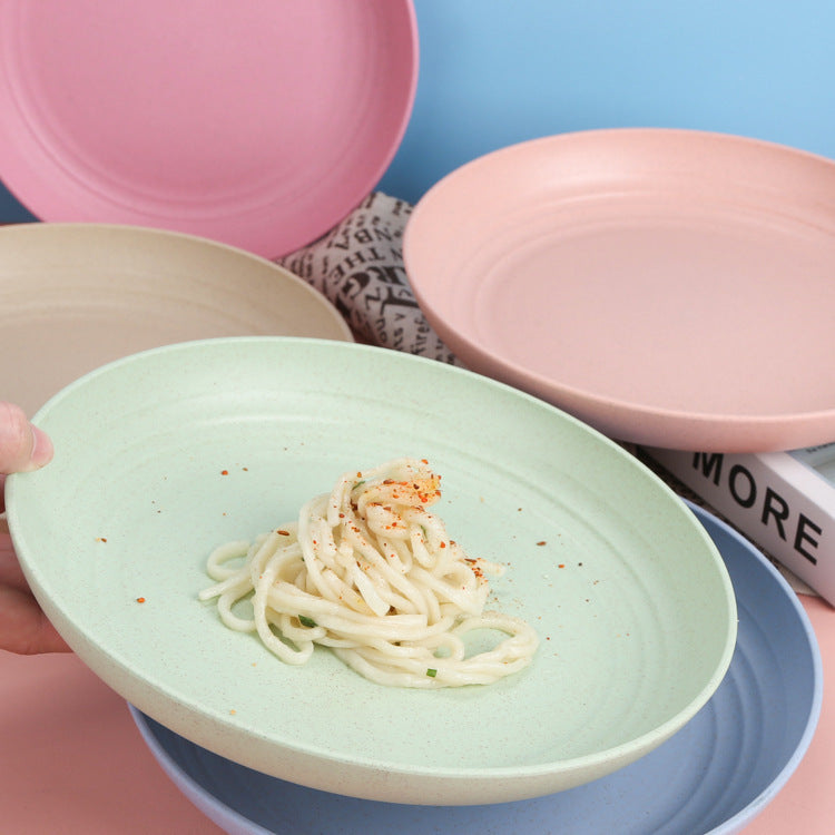 hot-selling wheat straw plate, canteen household fruit round plate, western food plate, kids plastic dinner plate, bone spitting plate