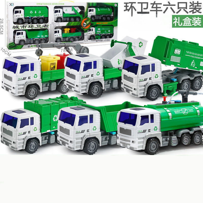 Large Children's Inertia Boy Toy Car Construction Vehicle Excavator Crane Dump Truck Mixer Truck Gift Box Set