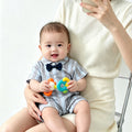 Baby summer outfit: lightweight newborn boy romper - short sleeve striped oxford style - first birthday super cute onesie