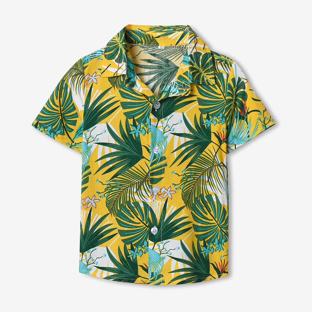 European and american cross-border children's clothing: dad & son vacation outfit, family matching beach style short-sleeve boy's floral shirt