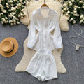 Light mature french style yellow shirt shorts two-piece set female autum be careful to expose the waist and waist slimming lookwork clothingsuit