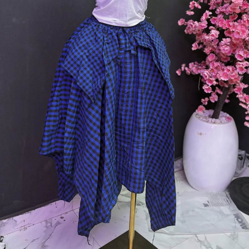 supply, free size, yarn-dyed plaid, double-layered, large swing, loose, asymmetrical, fashionable elastic waist, versatile skirt