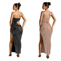 C7057 cross-border   independent station fashionfashion women's hot diamond slit dress long skirt new