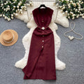 Lightly mature elegance style v neck buttoned casualdress women's summer red waist elegance mid-length a-line skirt work clothing