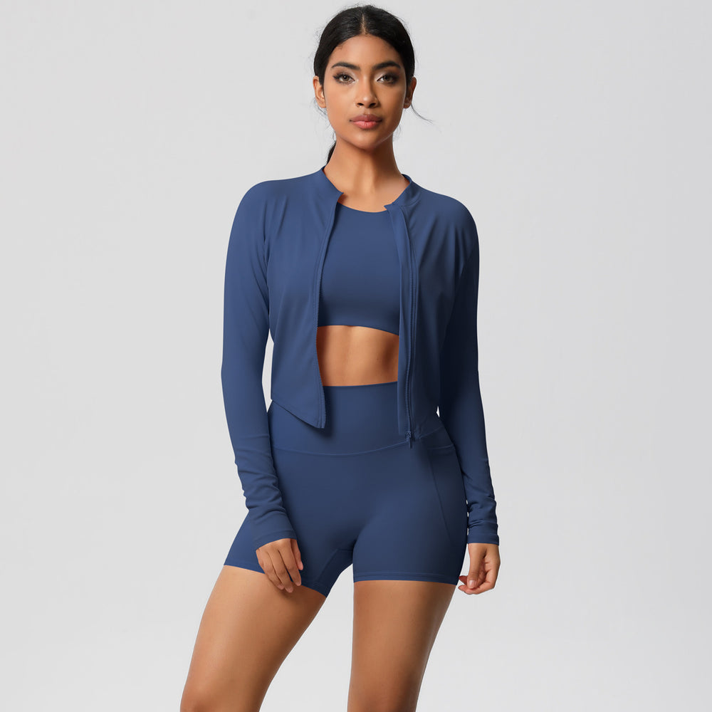 Solid color fleece-lined yoga set: quick-dry activewear with cloud-like comfort, featuring pockets – perfect for outdoor leisure, running, and fitness (3-piece set)