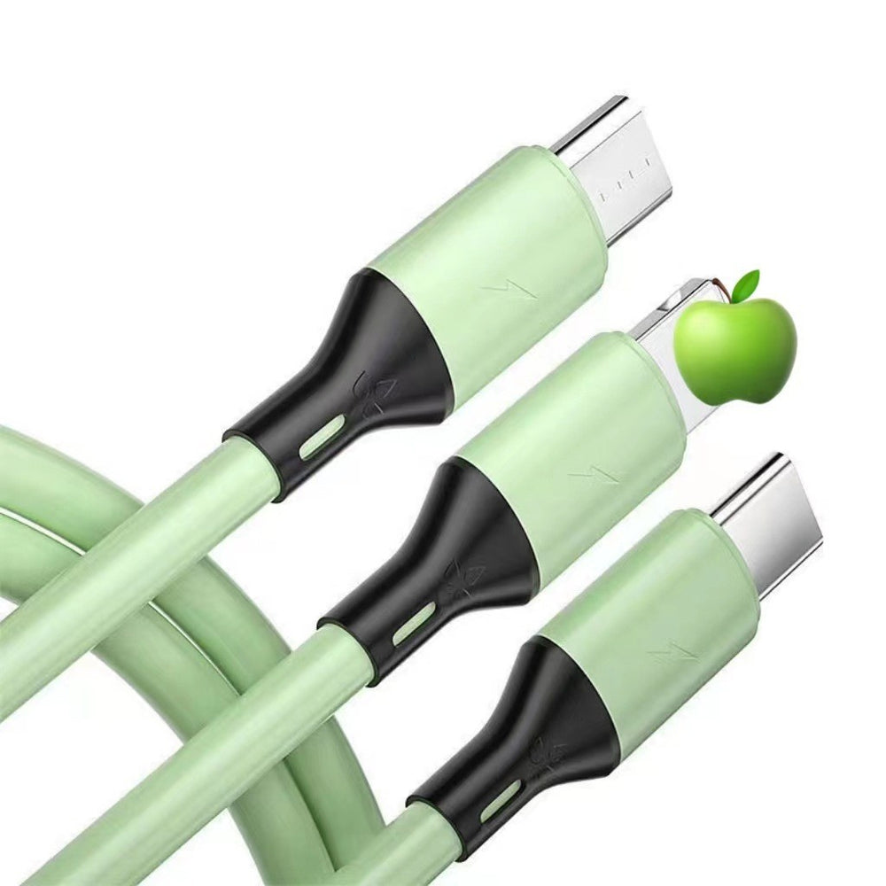 Liquid silicone 3-in-1 charging cable, 3a fast charge, usb cable for apple, huawei, and android devices
