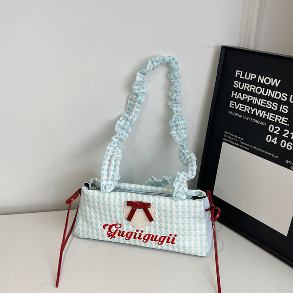Wholesale fashion plaid contrasting color portable small square bag women's bag 2025 summer new cute cartoon shoulder bag messenger bag