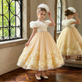 new arrivallonggirl dress stereo applique tutu tulle kids birthday princess dress flower girl wedding dress