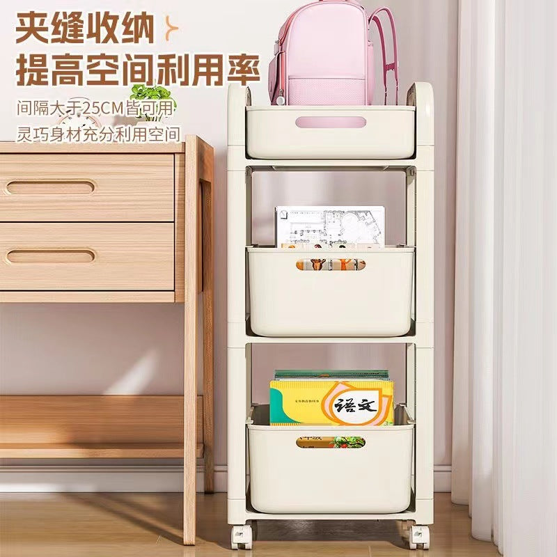 School bag storage rack, movable trolley, book storage rack, for home, multi-layer student bag storage under the table, pulley cabinet