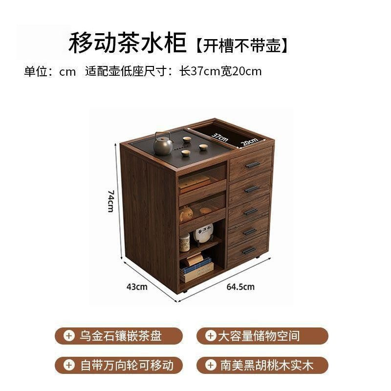 Second-hand style tea table balcony small apartment movable all solid wood tea side table tea making with water boiling tea cabinet tea table