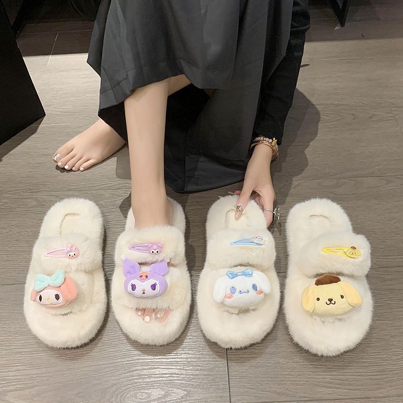 Cute cartoon cotton slippers for women, new autumn/winter 2025 collection, outdoor wear, thick sole, height increasing, fuzzy warm slippers