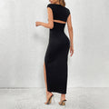 summer european and american sexy hot girl style bodycon women's dress - solid color square neck sleeveless slit dress