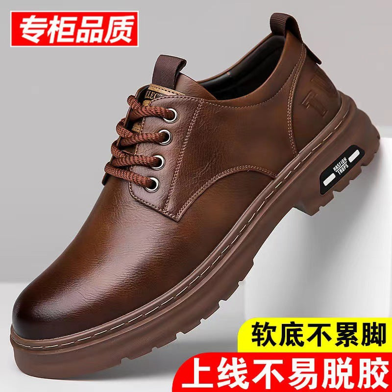 2026 spring/autumn new men's handmade casual leather shoes - vintage work boots style, wide toe, durable lace-up leather shoes for men