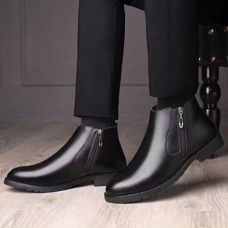 Men's winter warm cotton shoes - fleece lined, non-slip, casual high-top cotton shoes for men, elderly cotton shoes, men's leather cotton shoes for seniors