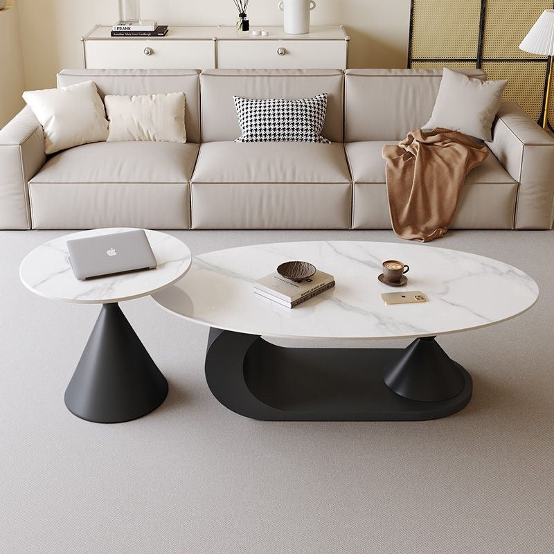 Italian normcore slate coffee table for home living room oval double coffee table small apartment designer coffee table combination