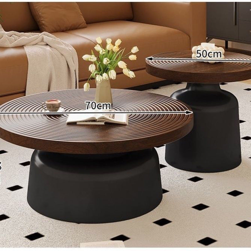 Wabi-sabi style coffee table, vintage-inspired living room coffee table, french retro designer piece, same style as seen in homes, small apartment round table