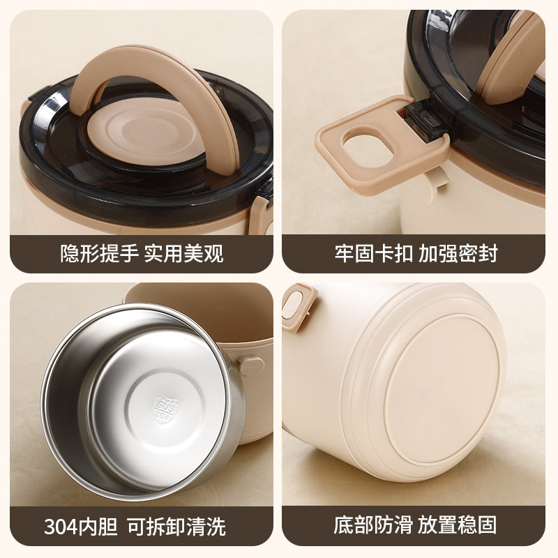 304 stainless steel multi-layer insulated lunch box bowl - portable, airtight, large capacity with rice bucket, detachable round bento box
