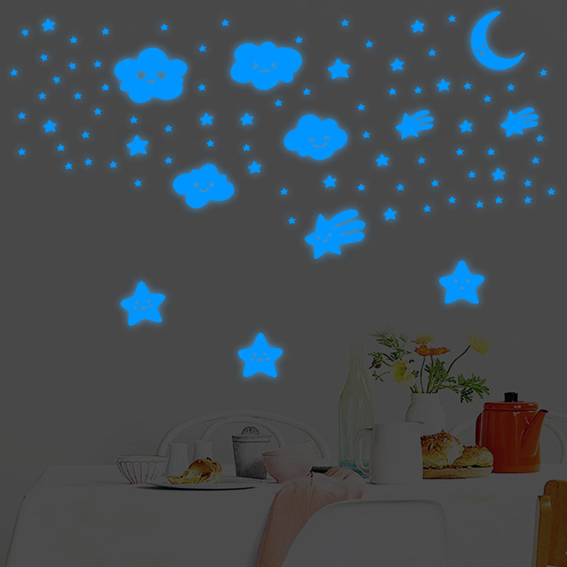 Smile cloud moon luminous wall sticker cartoon fluorescent wall sticker pentagram luminous sticker children's room decorative wall sticker