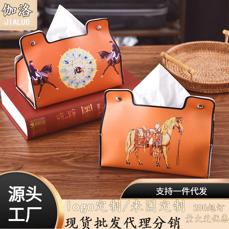 Antique creative home napkin paper box coffee table desktop bedroom room car multi-functional leather tissue storage box