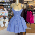 European and american cross-border women's fashion:  summer new arrival - chic and elegant blue striped a-line irregular strap dress