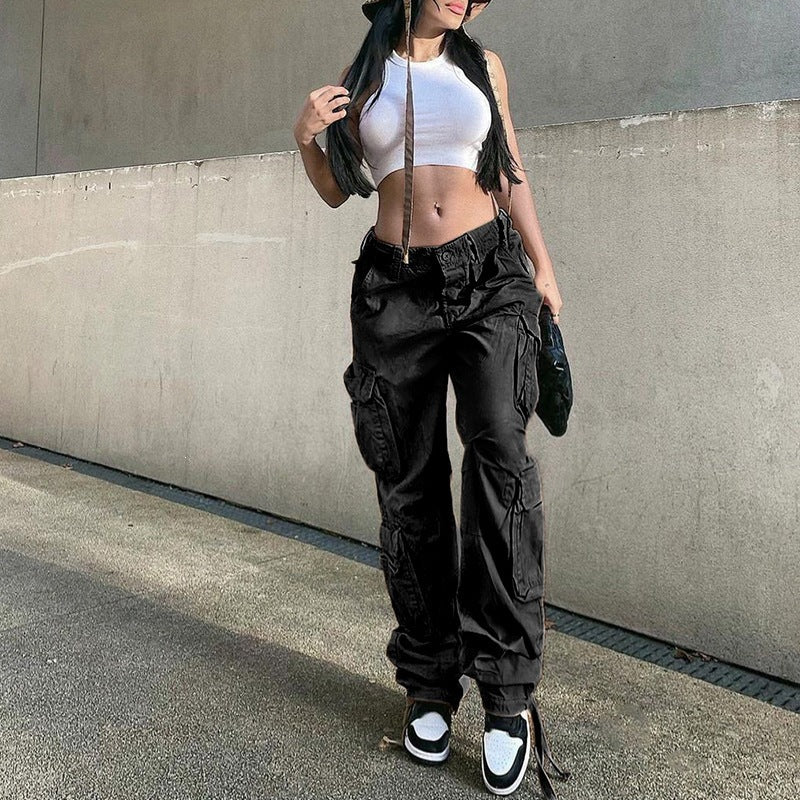 fashion  new arrivalfall and winter women's american street hip-hop style denim workwearpantscasual pants trendy