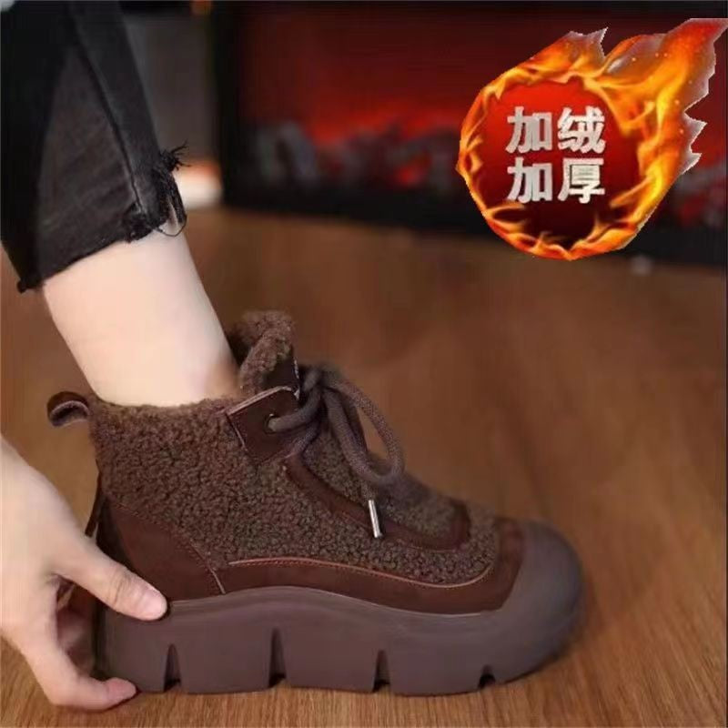 Fleece-lined martin boots thick sole snow boots for women 2026winternew arrivalfleece-linedheattech high-top shoes casualladieswear cotton shoes