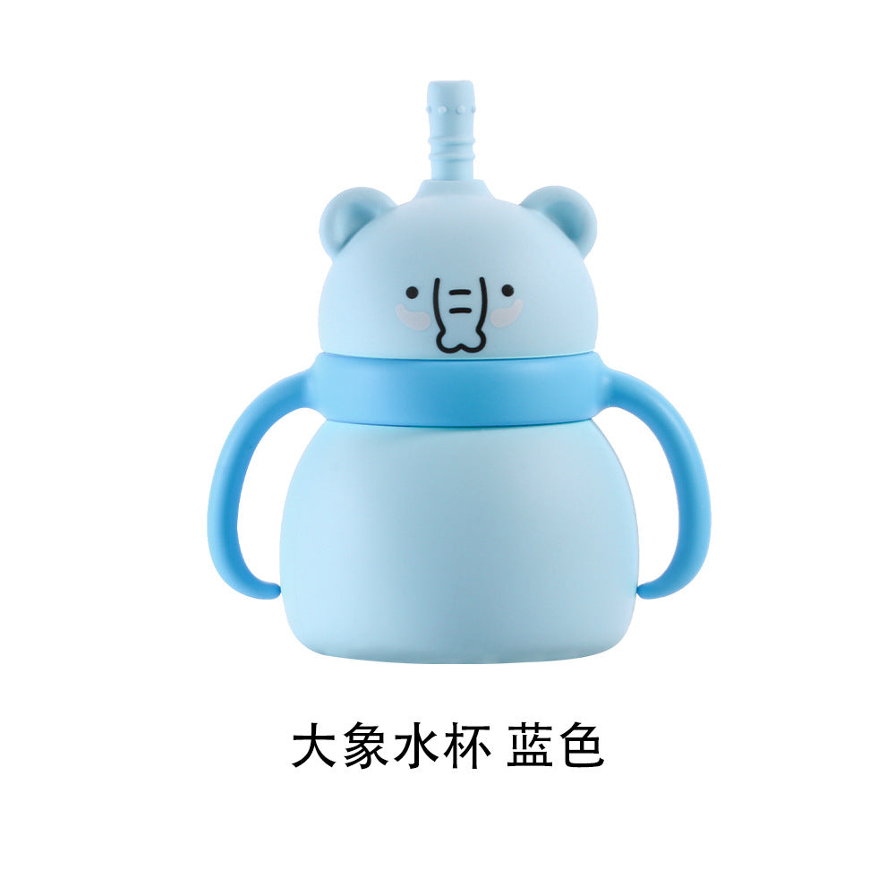 Baby silicone water cup Animal double handle Baby feeding tableware Drinking cup Large capacity silicone straw cup