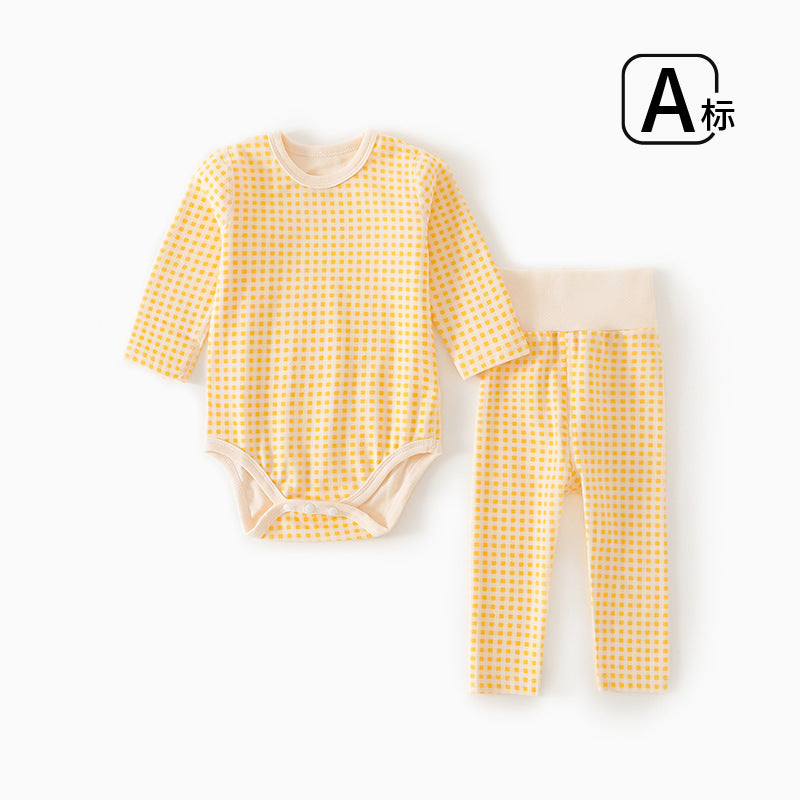 Newborn cotton seamless all-season baby bodysuit with belly protection set, infant base layer, baby clothes
