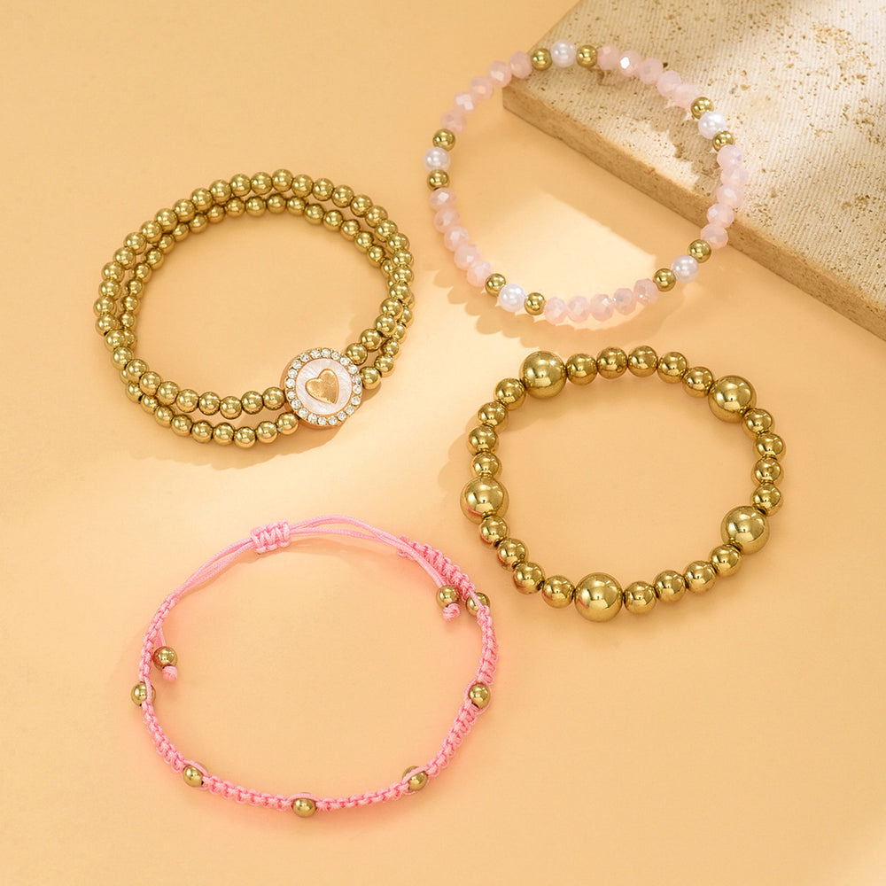 Bohemian beaded bracelet wholesale european and american stacking design niche ins heart 4-piece set elastic bracelet for women