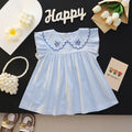 Summer girls' solid color lace collar round neck casual short sleeve flutter sleeve outerwear dress for toddlers and young children