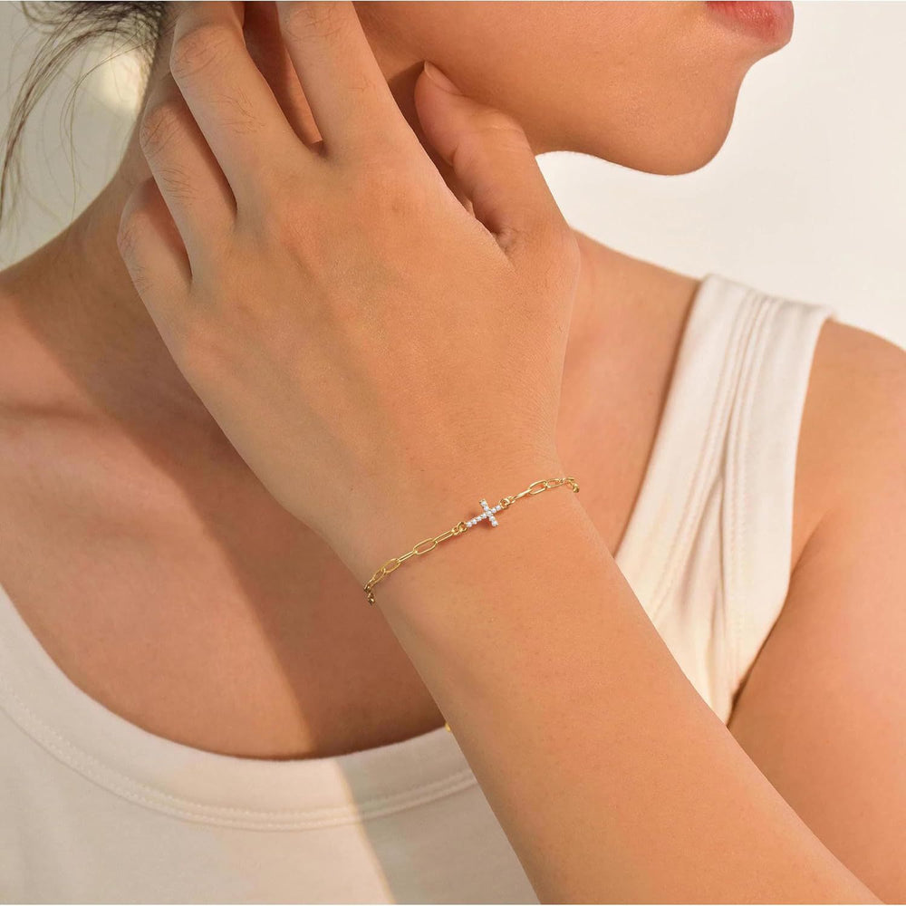 European and american fashion cross-border sterling silver personalized white clip zircon cross daily matching bracelet