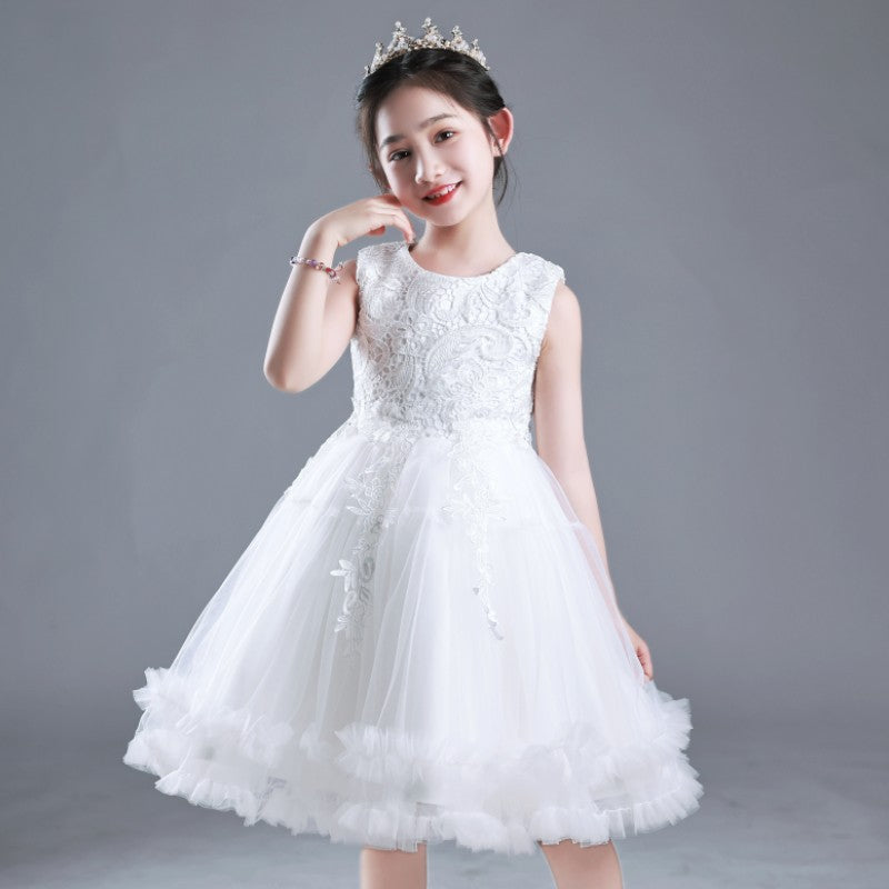 Girls' short summer wedding dress tutu princess dress - mid-to-large size children's clothing - girls' children's day performance costume