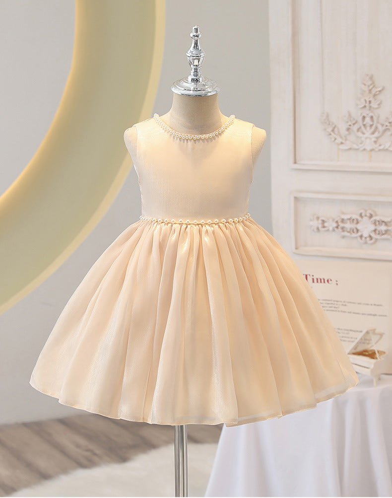 Export kids first birthday dress sleeveless princess dress girl baby beaded dress birthday evening dress in stock