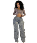 European and american style straight-leg jeans -  cross-border women's fashion - autumn street style trendy detachable button high-waisted pants