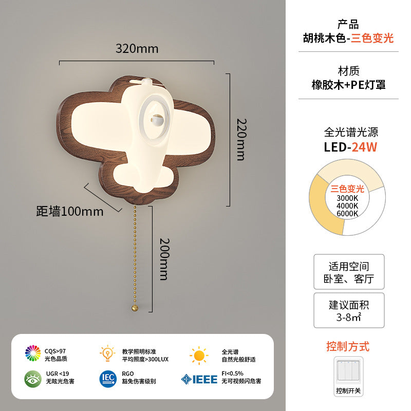 Wall lamp simple modern creative cloud plane children's room wall lamp log wind bedroom bedside ambient lamp