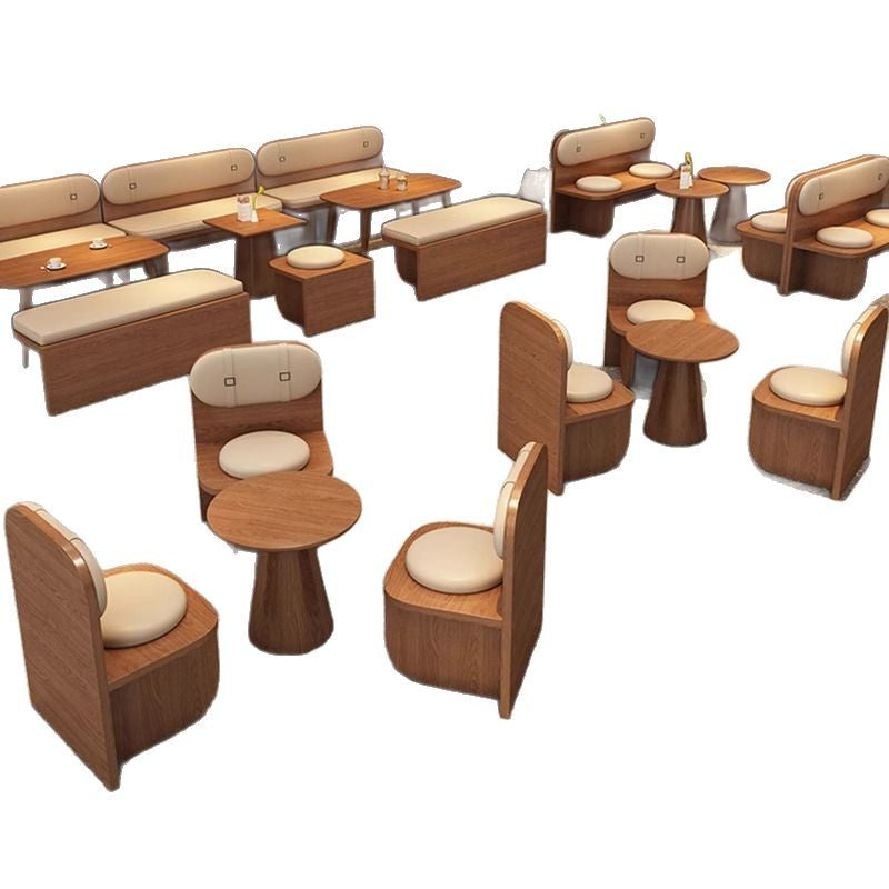 Customized solid wood card seat sofa milk tea shop dining table and chair combination coffee shop commercial bar catering tea house against the wall