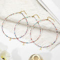 European and american cross-border colorful beaded initial necklace, 18k gold plated choker, bohemian stainless steel necklace