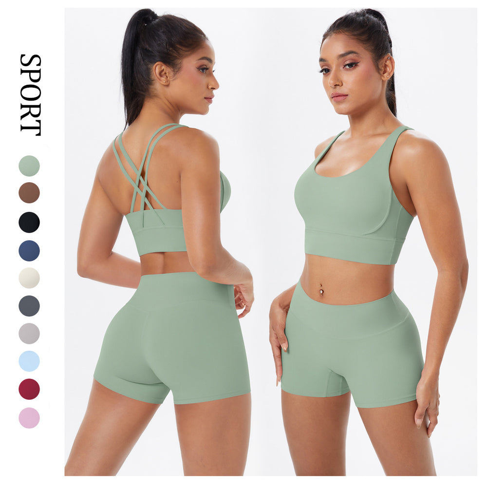 New arrival: barely-there brushed nylon yoga set - criss-cross back sports bra & quick-dry, figure-hugging, butt-lifting workout outfit